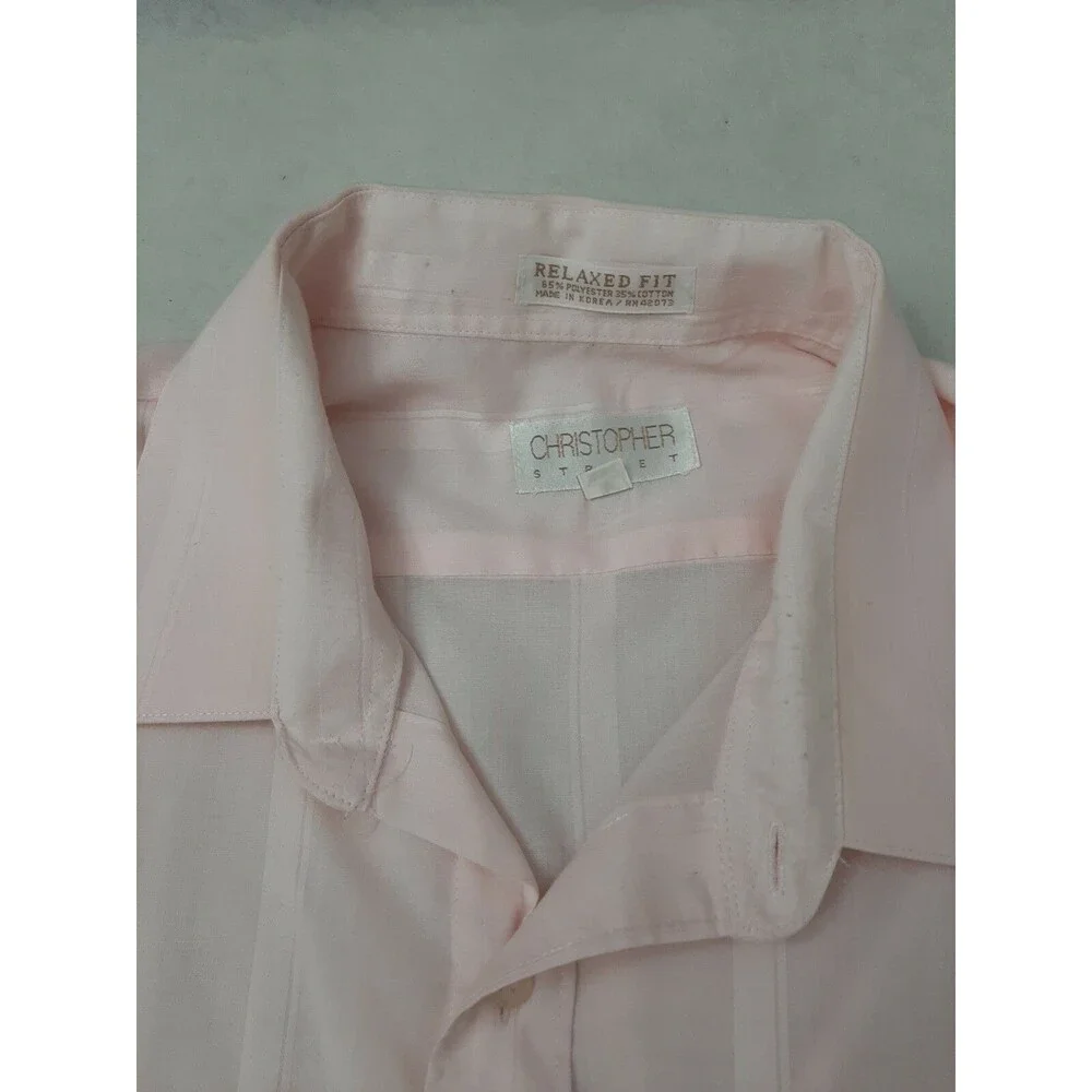 RARE Christopher Street pink button down shirt relaxed fit 17 34/35 stain sale - Picture 2 of 6